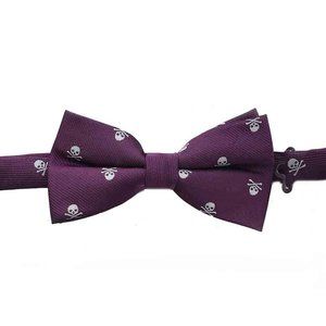 Gascoigne Purple Bow Tie Skull Crossbones Pattern Pre-Tied Men's OS Adjustable